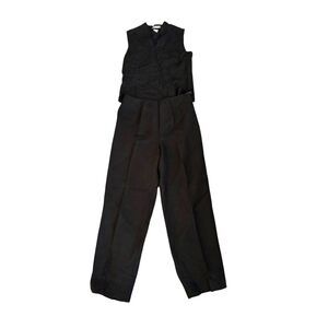 Kenar Black Women's Linen Sleeveless V-Neck Career Suit Floral Embroidery Size 4